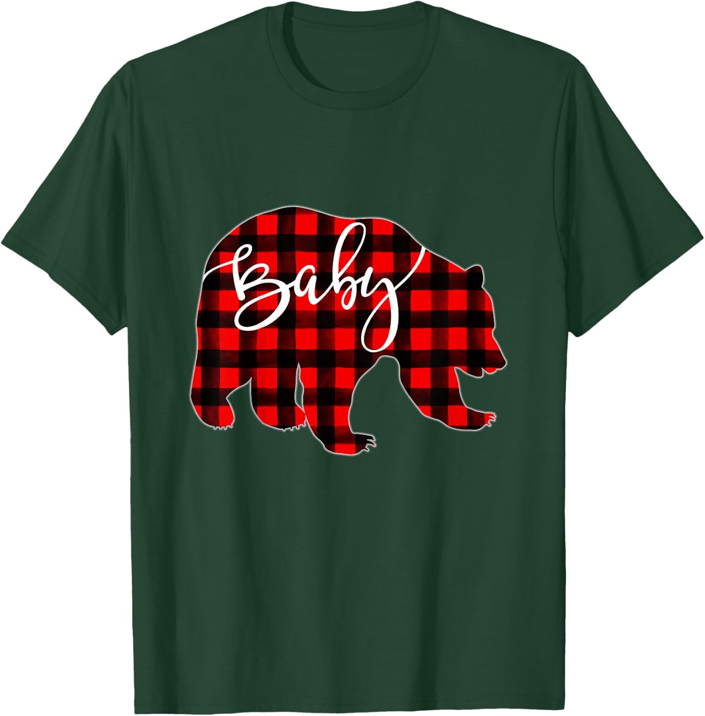 Kids Red Plaid Baby Bear Matching Family Christmas Eve Buffalo T-Shirt - T-Shirt | Forest