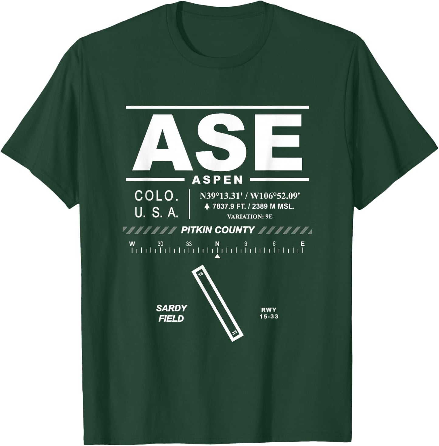 Aspen Pitkin County Airport Sardy Field Colorado ASE T-Shirt - T-Shirt | Forest