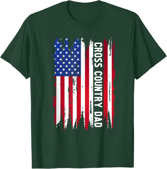 Cross Country Dad US Flag Cross Country Runner Father XC Dad T-Shirt - T-Shirt | Forest