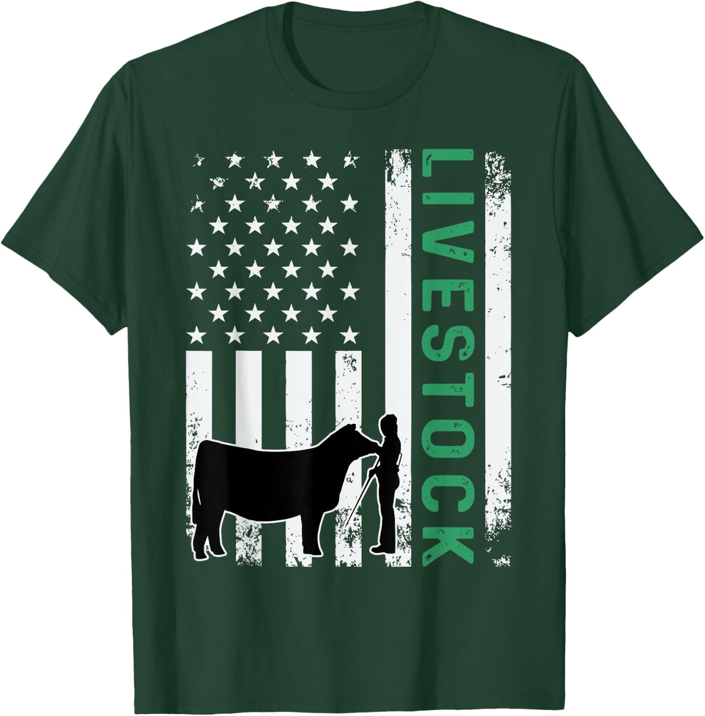 Patriotic Livestock Showmanship Girl and Show Stock Steer T-Shirt - T-Shirt | Forest