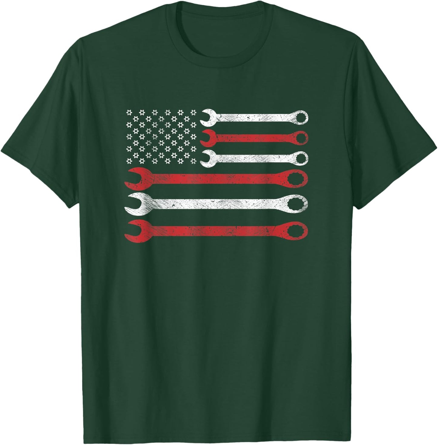 Wrench Nuts USA Flag Spanner Patriotic Mechanic Shirt Women Men T-Shirt - T-Shirt | Forest