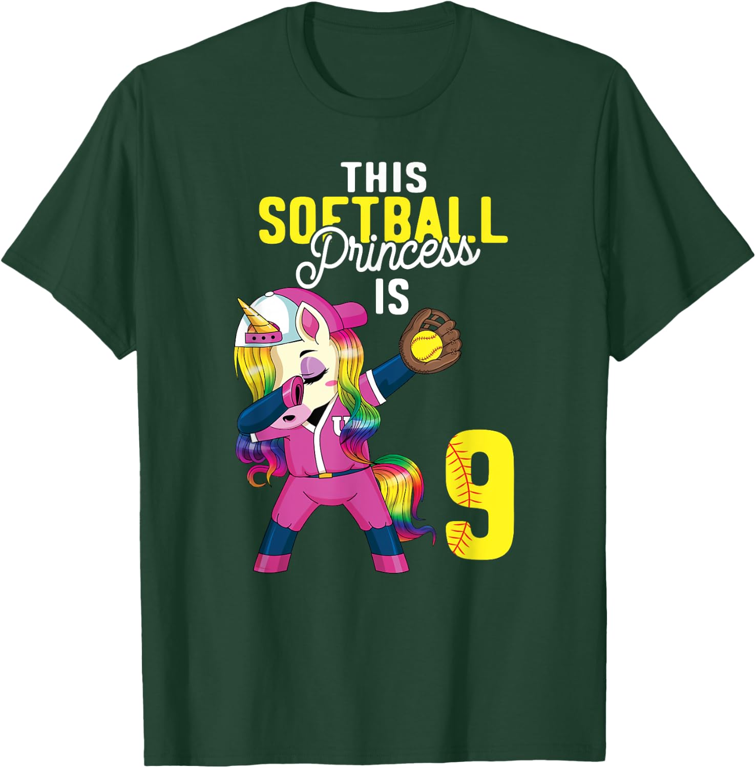 This Softball Princess is 9th Birthday Unicorn Dabbing Gift T-Shirt - T-Shirt | Forest