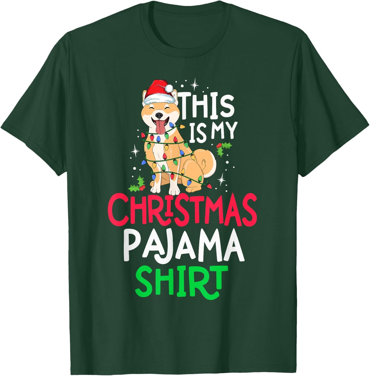 Shiba Inu Tree Lights Dog This Is My Christmas Pyjama Shirt Men Women Kids T-Shirt - T-Shirt | Forest