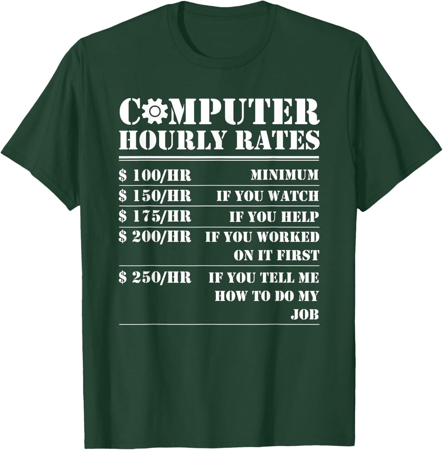 Computer Repair Hourly Rate Funny Tech Support Labor Gifts T-Shirt - T-Shirt | Forest
