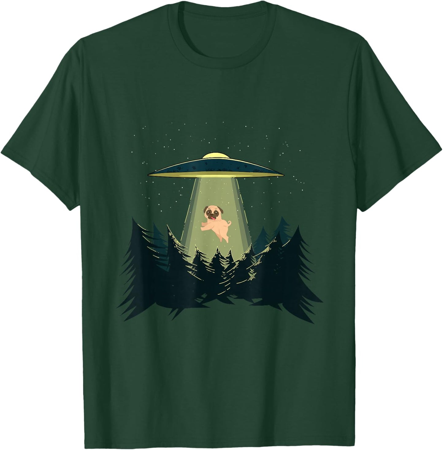 Pug Alien Abduction - - UFO - Adorable Dog Shirt T-Shirt - T-Shirt | Forest