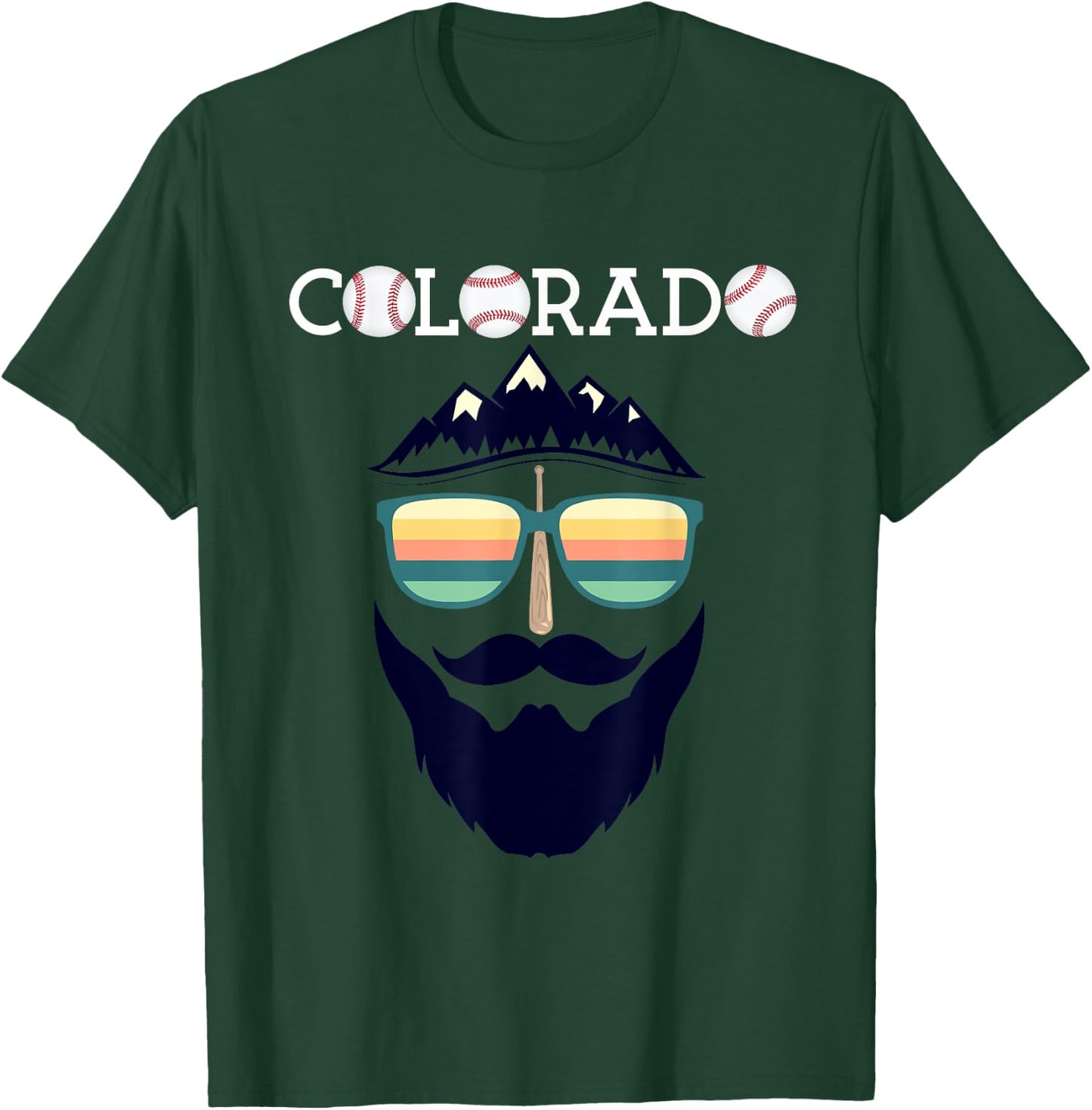 Colorado Rocky Mountain Cool Baseball Face Design T-Shirt - T-Shirt | Forest