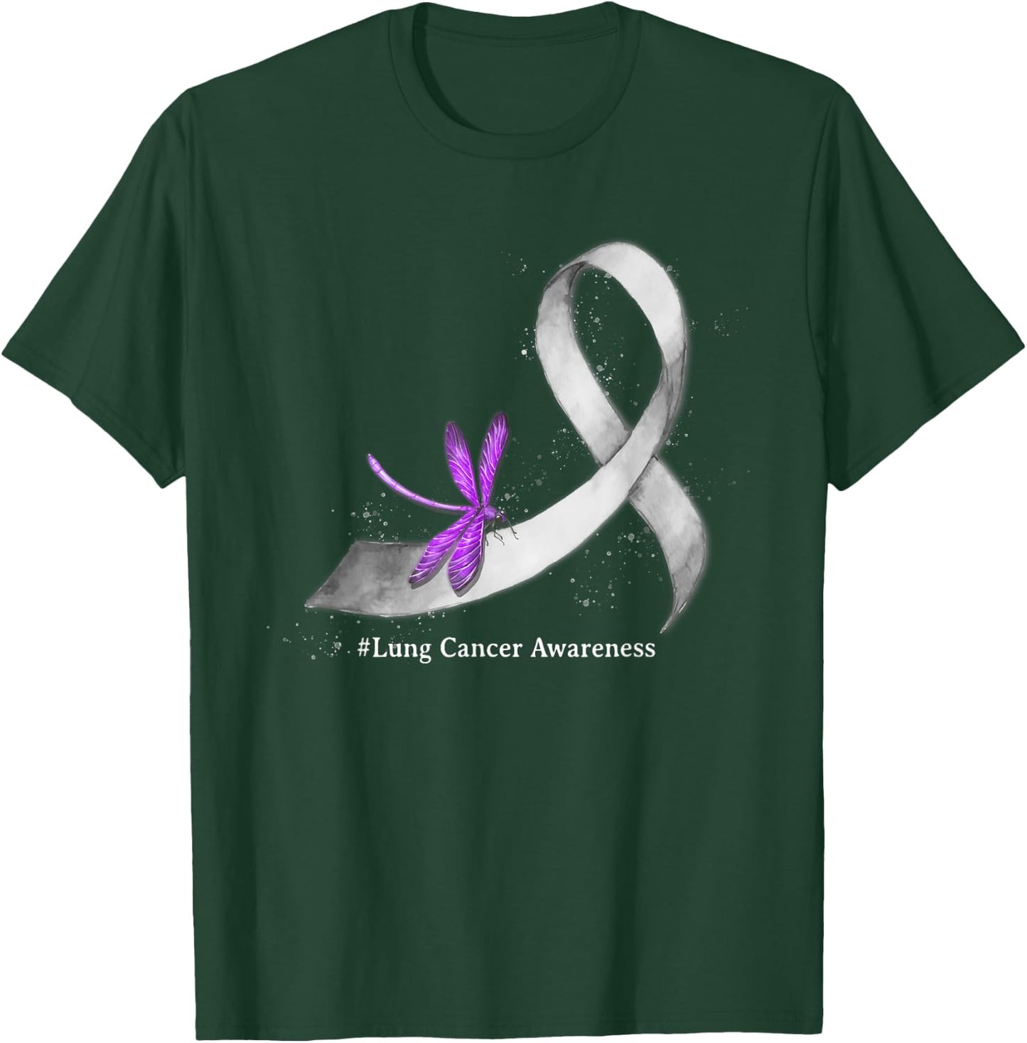 Hippie Dragonfly White Ribbon Lung Cancer Awareness Gifts T-Shirt - T-Shirt | Forest