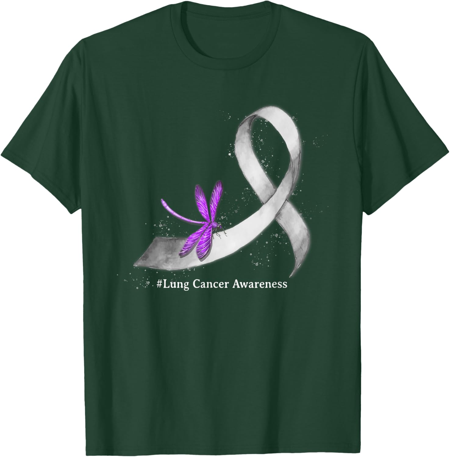 Hippie Dragonfly White Ribbon Lung Cancer Awareness Gifts T-Shirt - T-Shirt | Forest