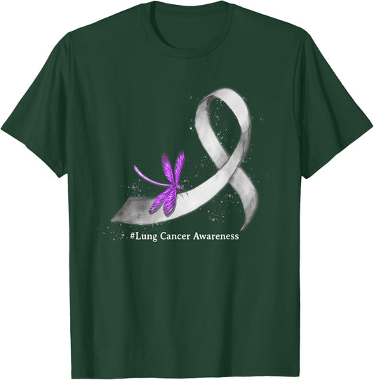 Hippie Dragonfly White Ribbon Lung Cancer Awareness Gifts T-Shirt - T-Shirt | Forest