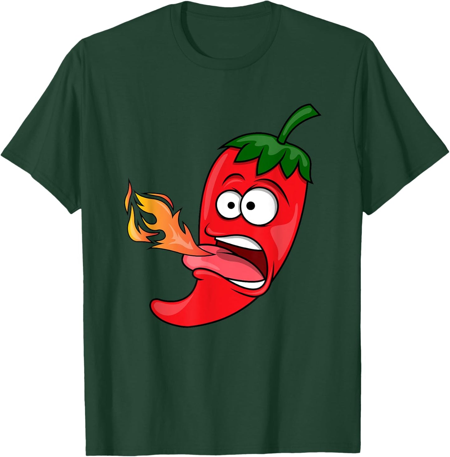 Chili Pepper Breathing Fire | Red Hot Funny Cartoon T-Shirt - T-Shirt | Forest