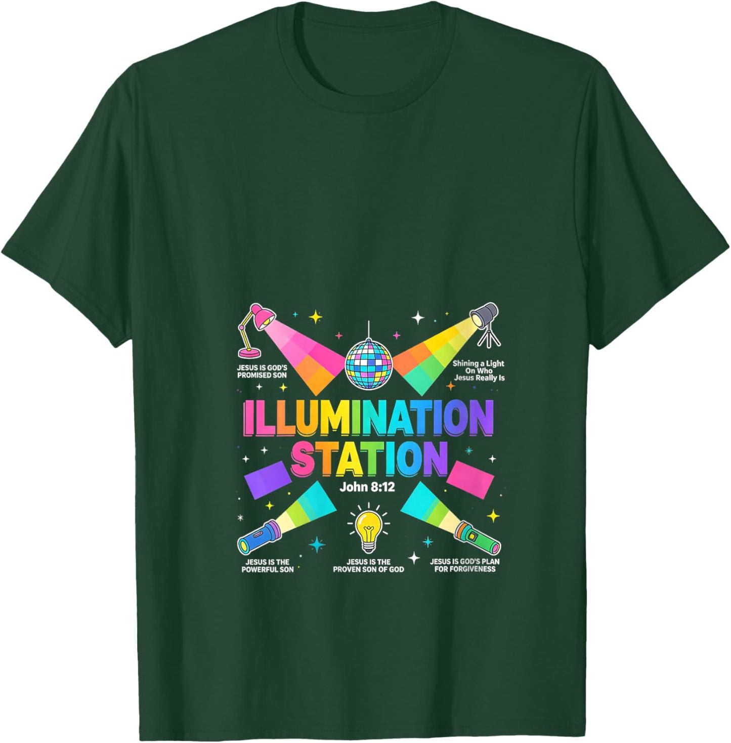 Women's Illumination Station VBS 2026 Shining Light Who Jesus Really V-Neck T-Shirt - T-Shirt | Forest