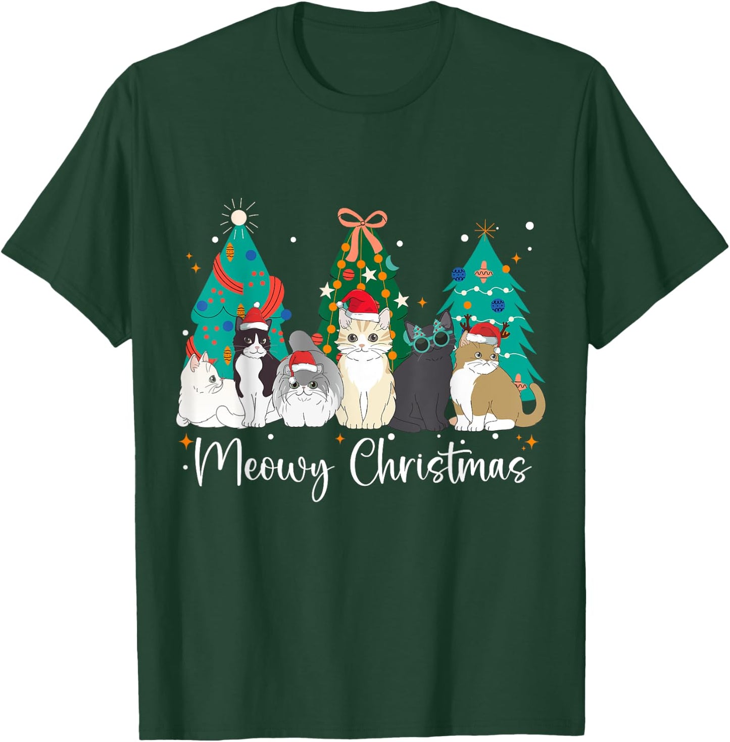 Meowy Christmas Cat Lover Funny Festive Holidays Cats T-Shirt - T-Shirt | Forest