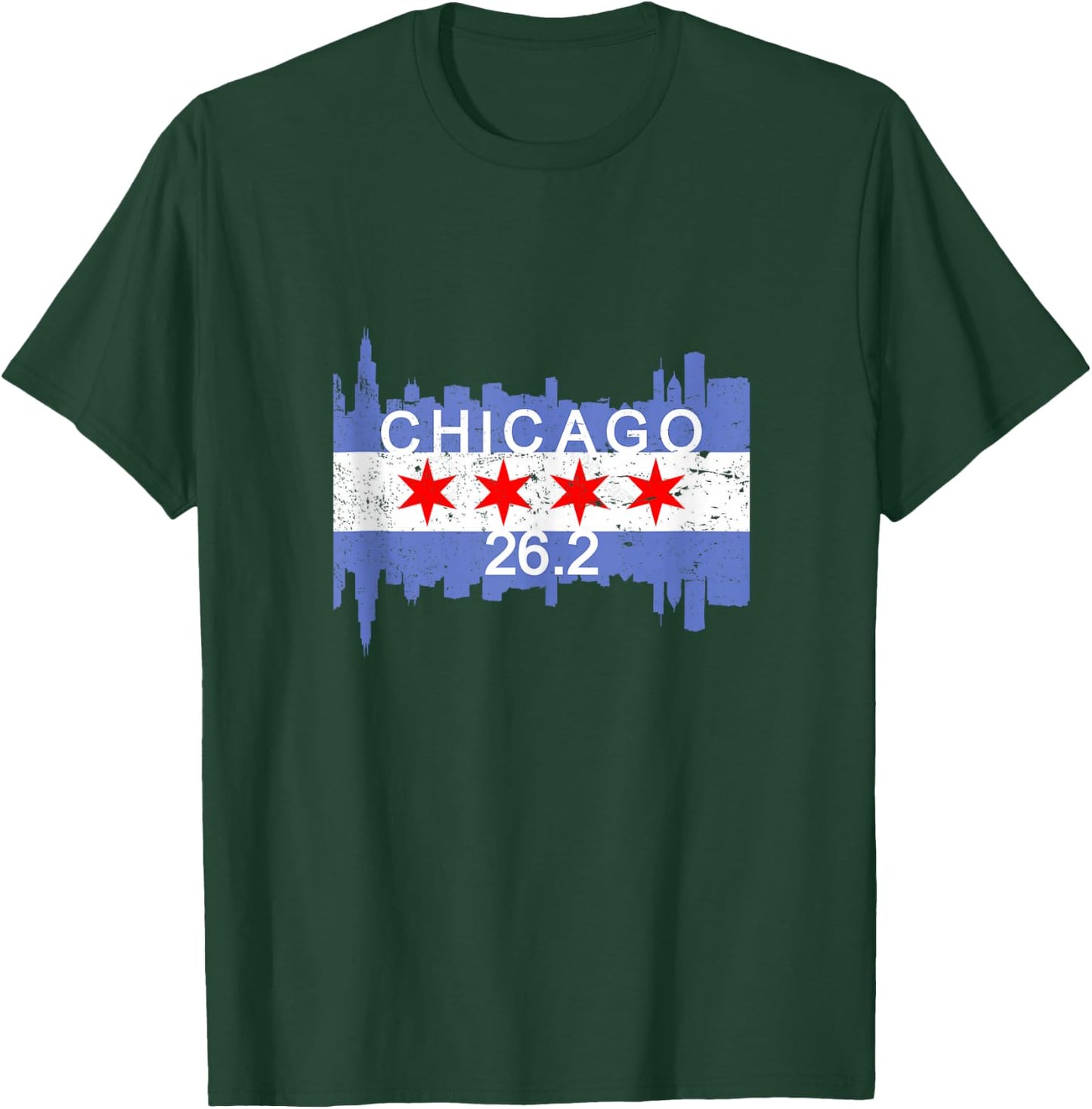 26.2 Mile Marathon Runner Chicago Flag Running Race Gift T-Shirt - T-Shirt | Forest