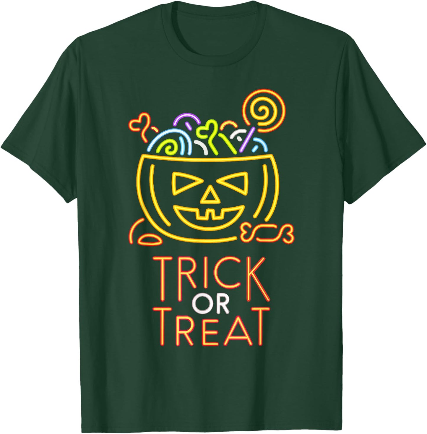 Trick Or Treat Neon Sign Halloween Costume T-Shirt - T-Shirt | Forest