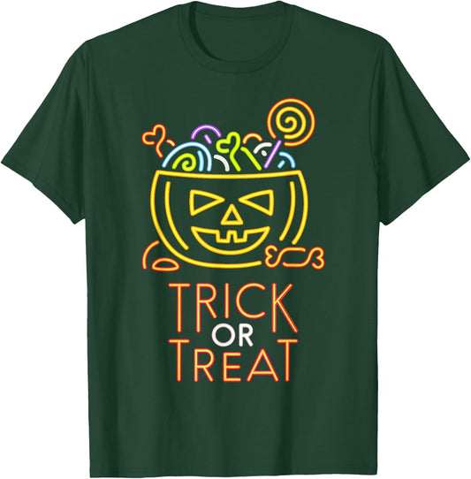 Trick Or Treat Neon Sign Halloween Costume T-Shirt - T-Shirt | Forest