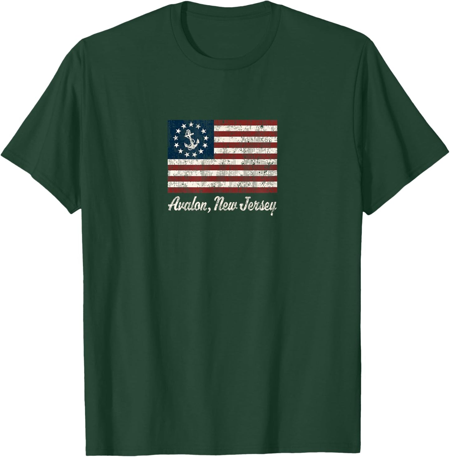Avalon NJ Vintage Sailing US Anchor Boat Flag T-Shirt - T-Shirt | Forest