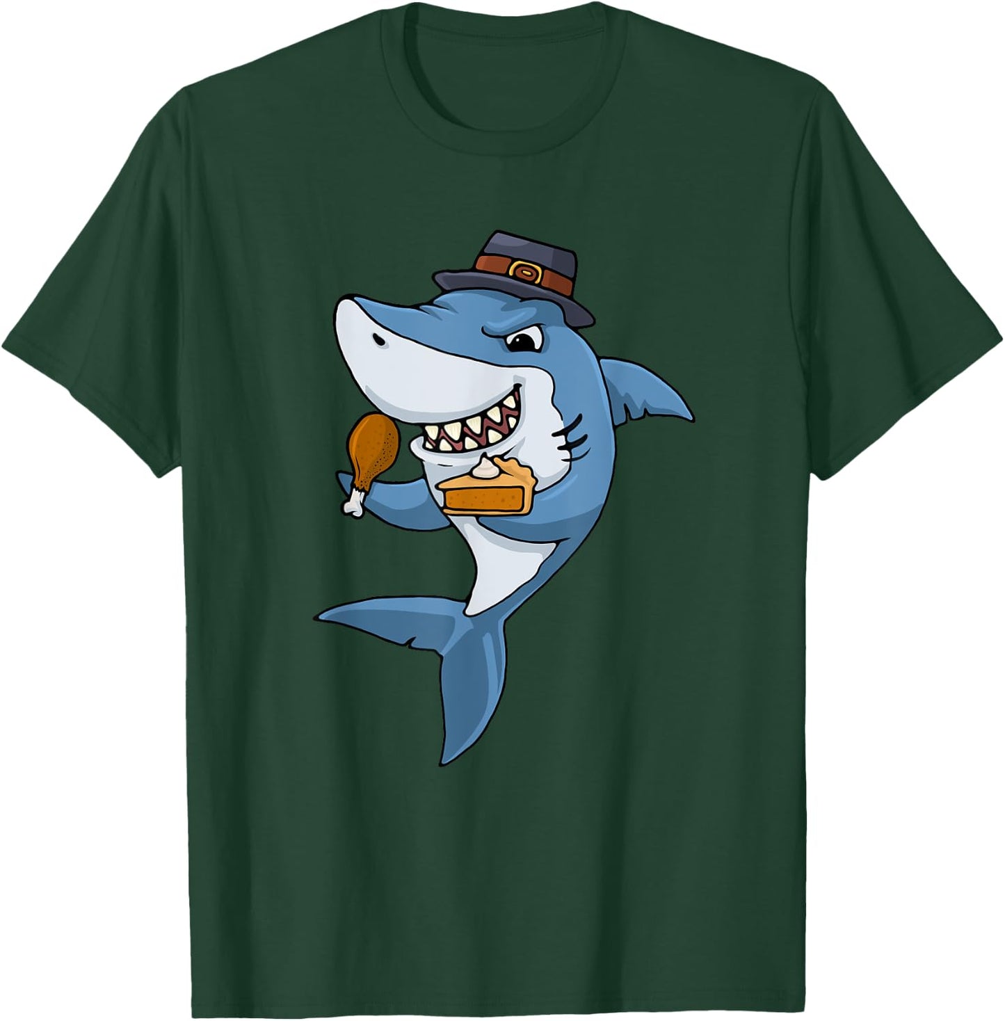 Thanksgiving Shark Spice Eat Turkey Leg Pumpkin Pie T-Shirt - T-Shirt | Forest