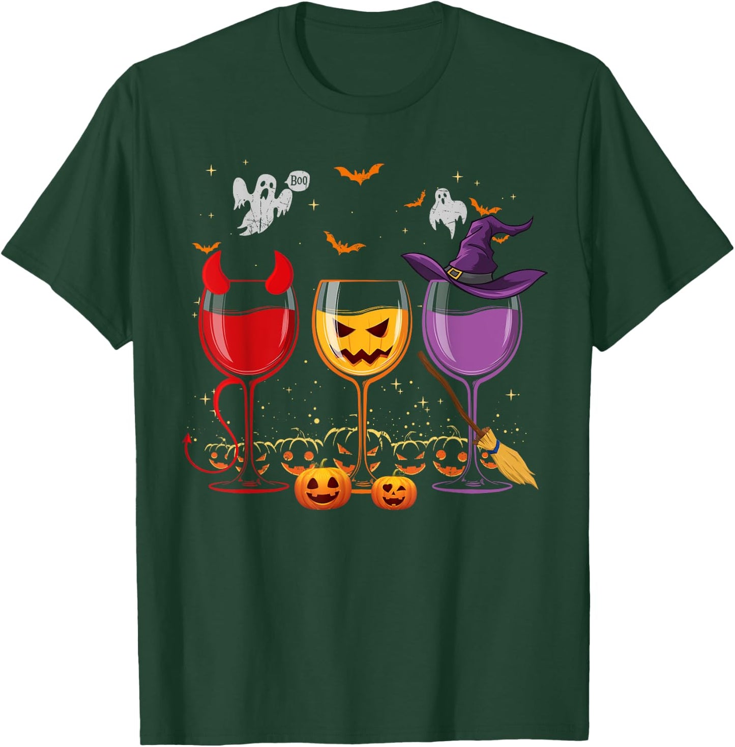 Three Glasses Of Wines Funny Halloween Wine Lover T-Shirt - T-Shirt | Forest
