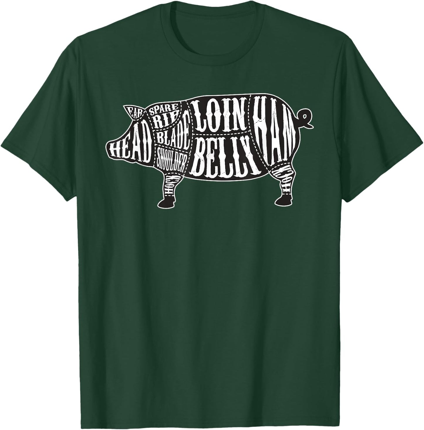 Country Butcher Cut Chart Pork Meat - Large Graphic T-Shirt - T-Shirt | Forest