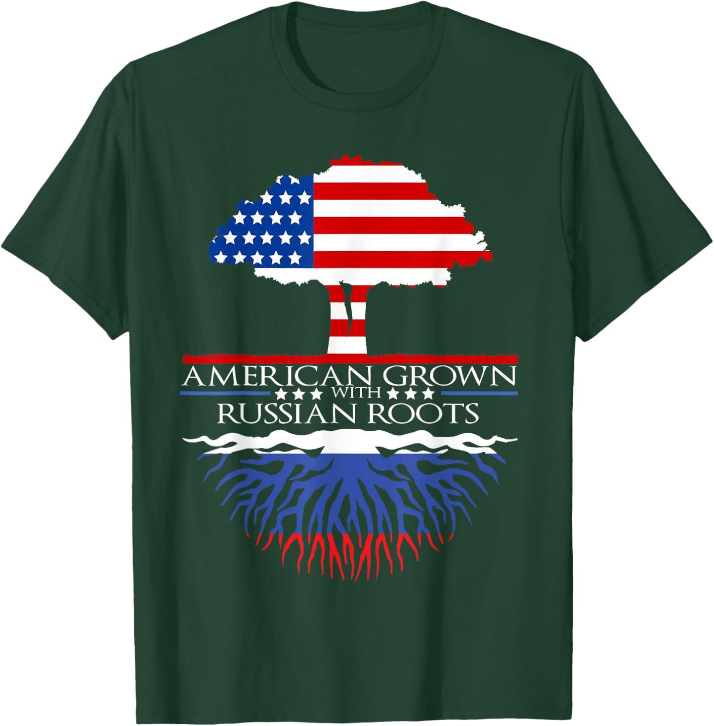 Russian Roots American Grown Tree Flag USA Russia Gift T-Shirt - T-Shirt | Forest
