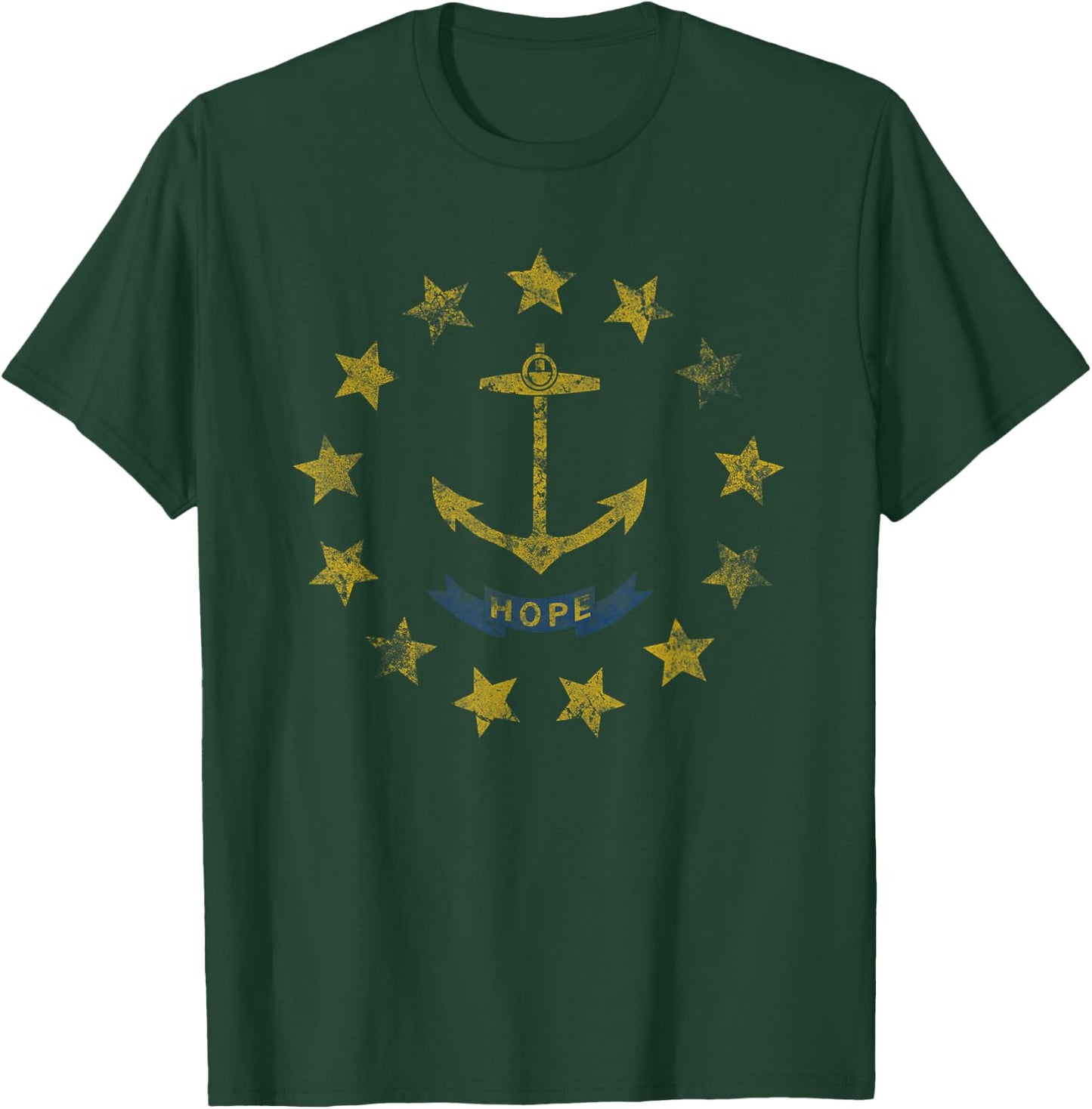 Rhode Island Flag Retro Distressed Design T-Shirt - T-Shirt | Forest