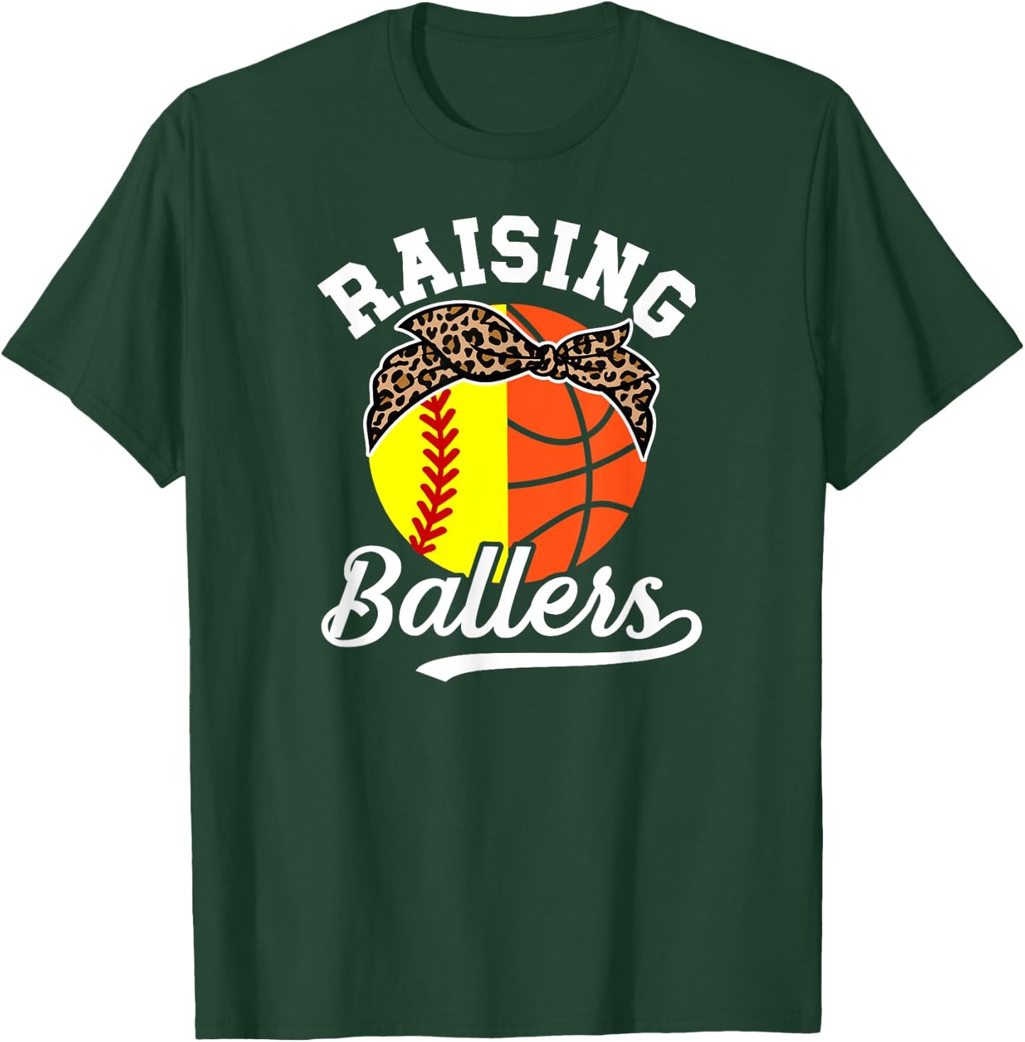 Raising Ballers Softball Basketball Mom T-Shirt - T-Shirt | Forest