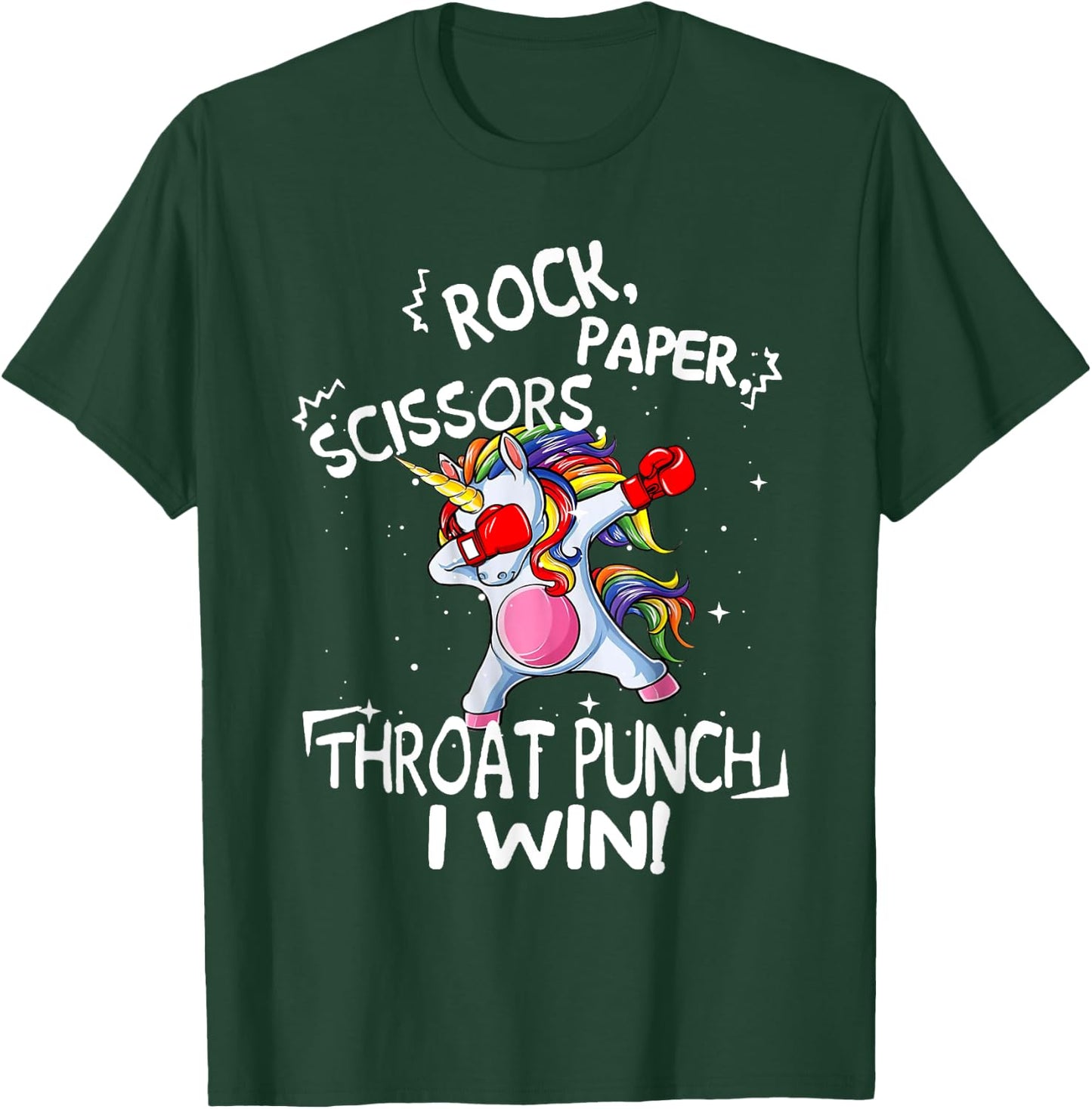Rock Paper Scissors Throat Punch I win Unicorn Boxing T-Shirt - T-Shirt | Forest