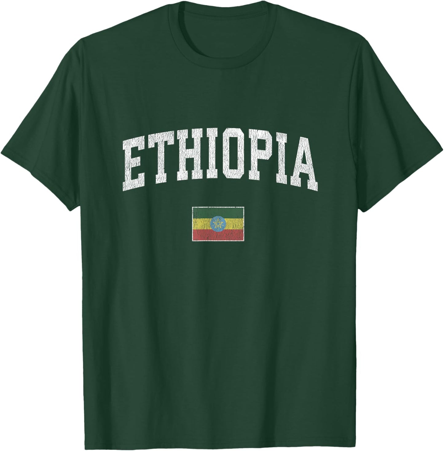 Ethiopia Vintage Sports Design Ethiopian Flag T-Shirt - T-Shirt | Forest