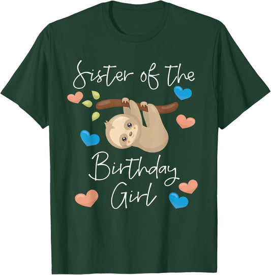 Sister of the Birthday Girls Sloth B-Day Party T-Shirt - T-Shirt | Forest