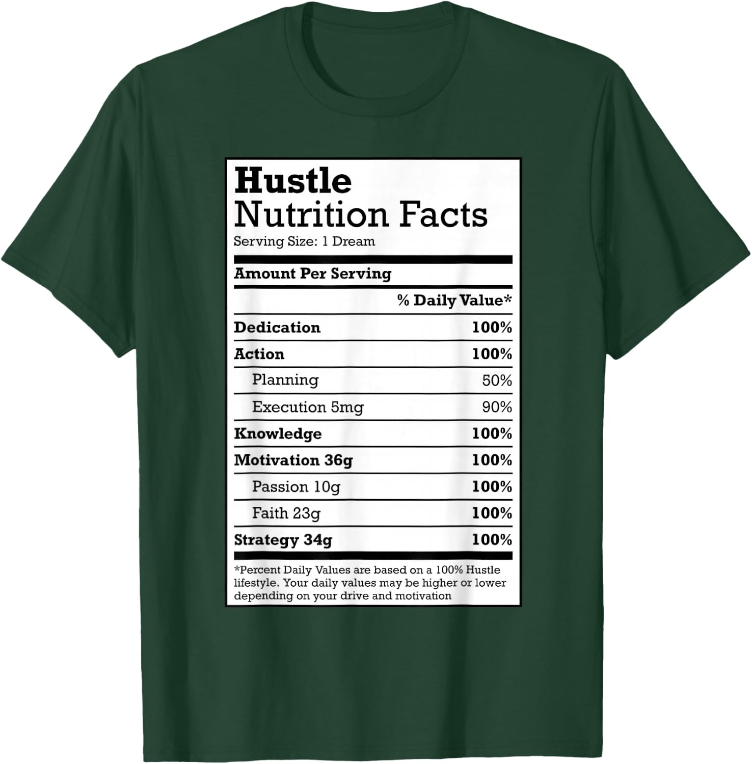 Hustle Nutrition Facts Christmas Birthday Gift Rap Urban T-Shirt - T-Shirt | Forest