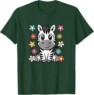 Cute Zebra Lover Groovy Kawaii Animal Women Girls Kids T-Shirt - T-Shirt | Forest