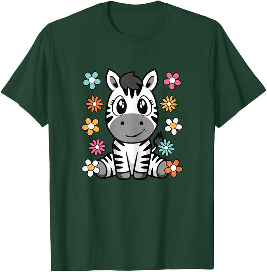 Cute Zebra Lover Groovy Kawaii Animal Women Girls Kids T-Shirt - T-Shirt | Forest