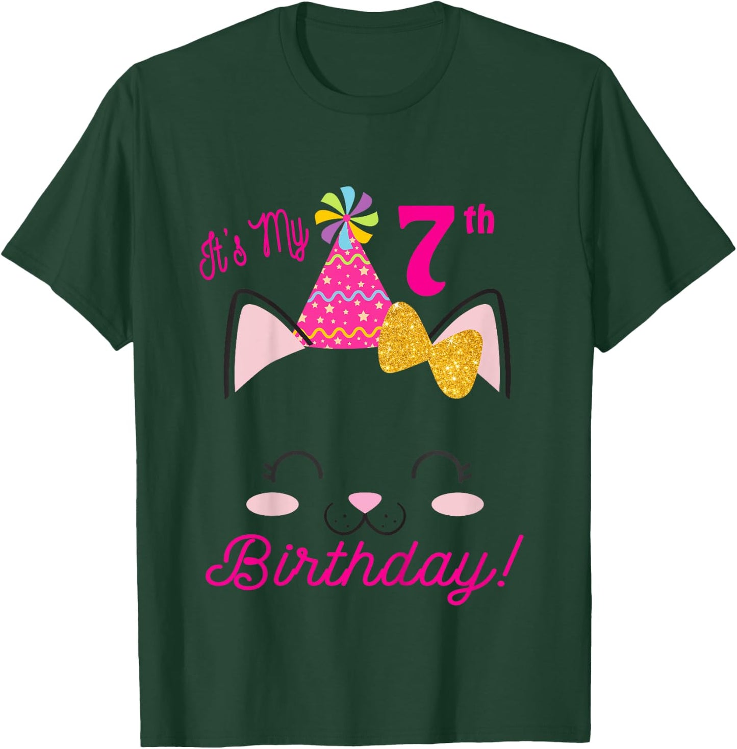 Kids Its My 7th Birthday Shirt Girl Kitty Cat theme Party Outfit T-Shirt - T-Shirt | Forest