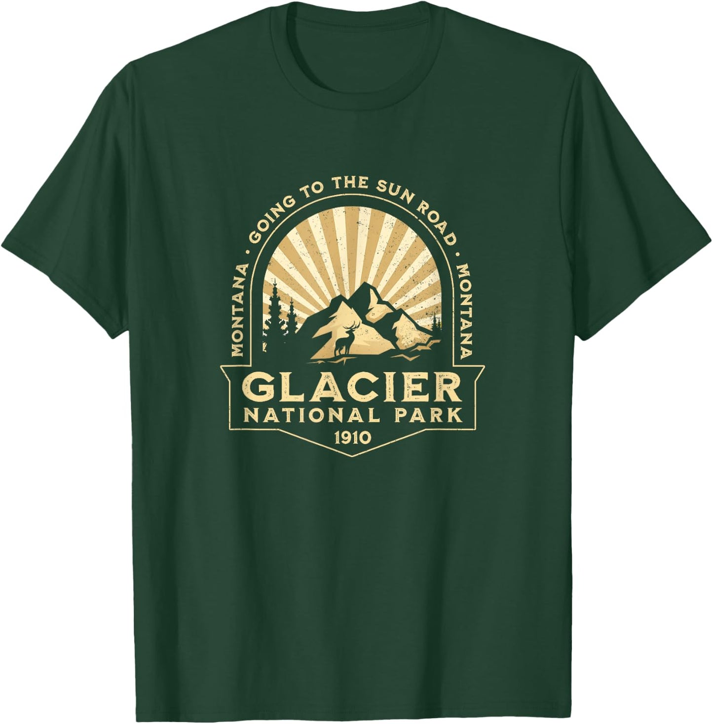 Classic Glacier National Park Going To The Sun Road Sunburst T-Shirt - T-Shirt | Forest