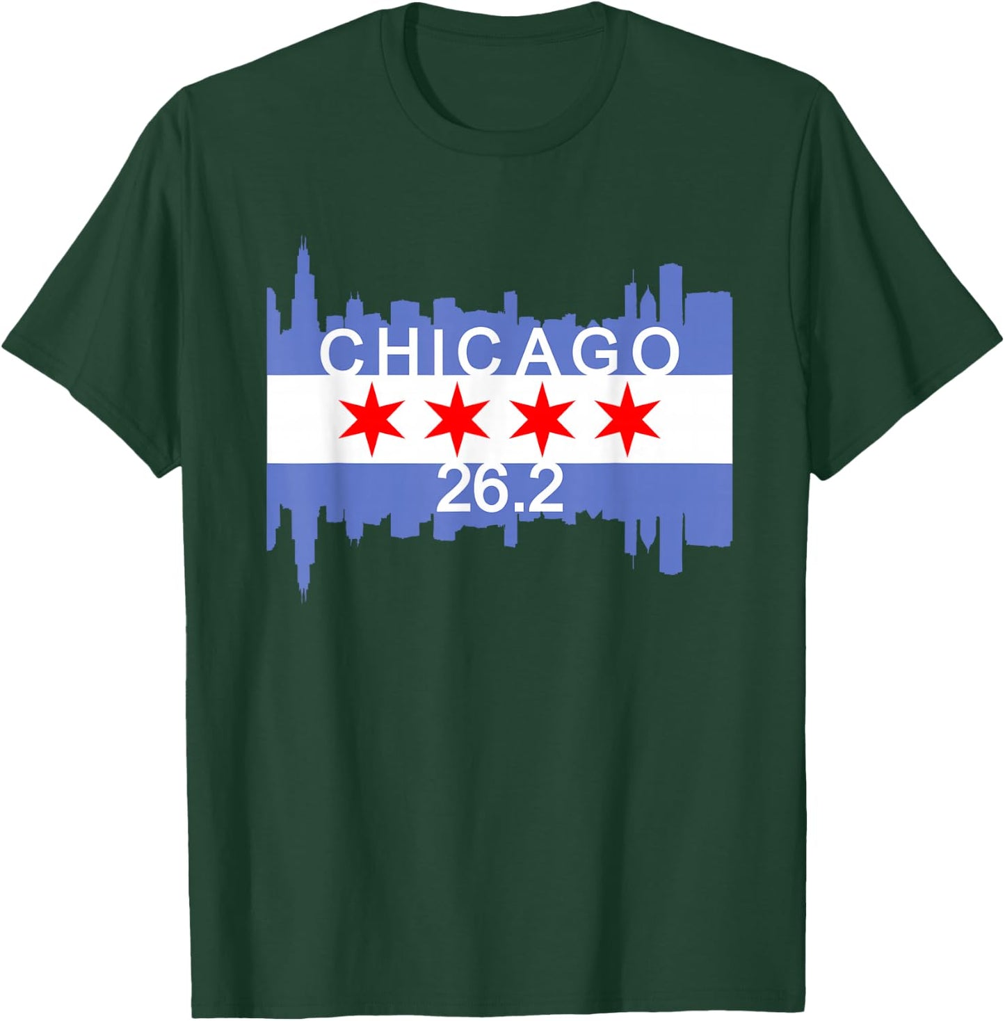 26.2 Mile Marathon Runner T Shirt Chicago Flag Running Gift T-Shirt - T-Shirt | Forest
