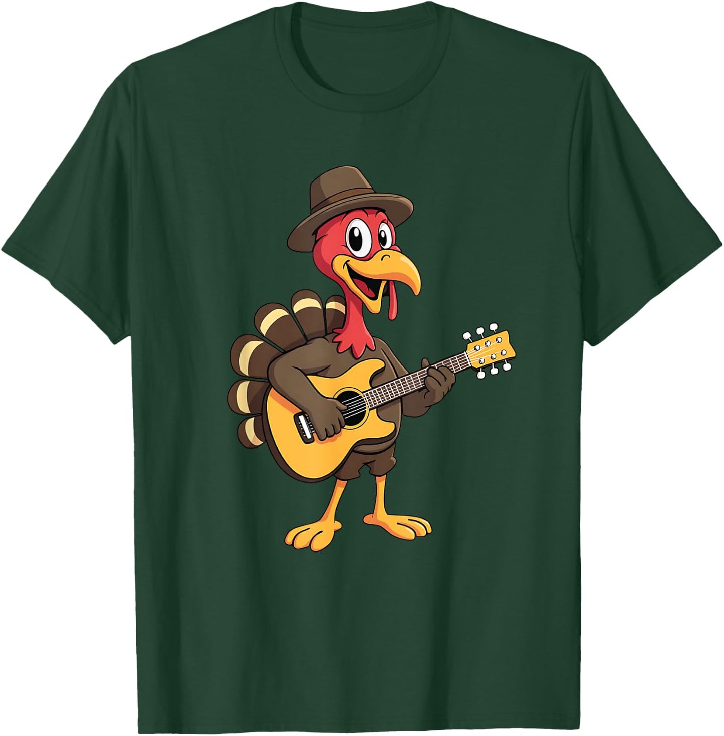 Funny Thanksgiving Guitarist Musician Turkey Playing Guitar T-Shirt - T-Shirt | Forest