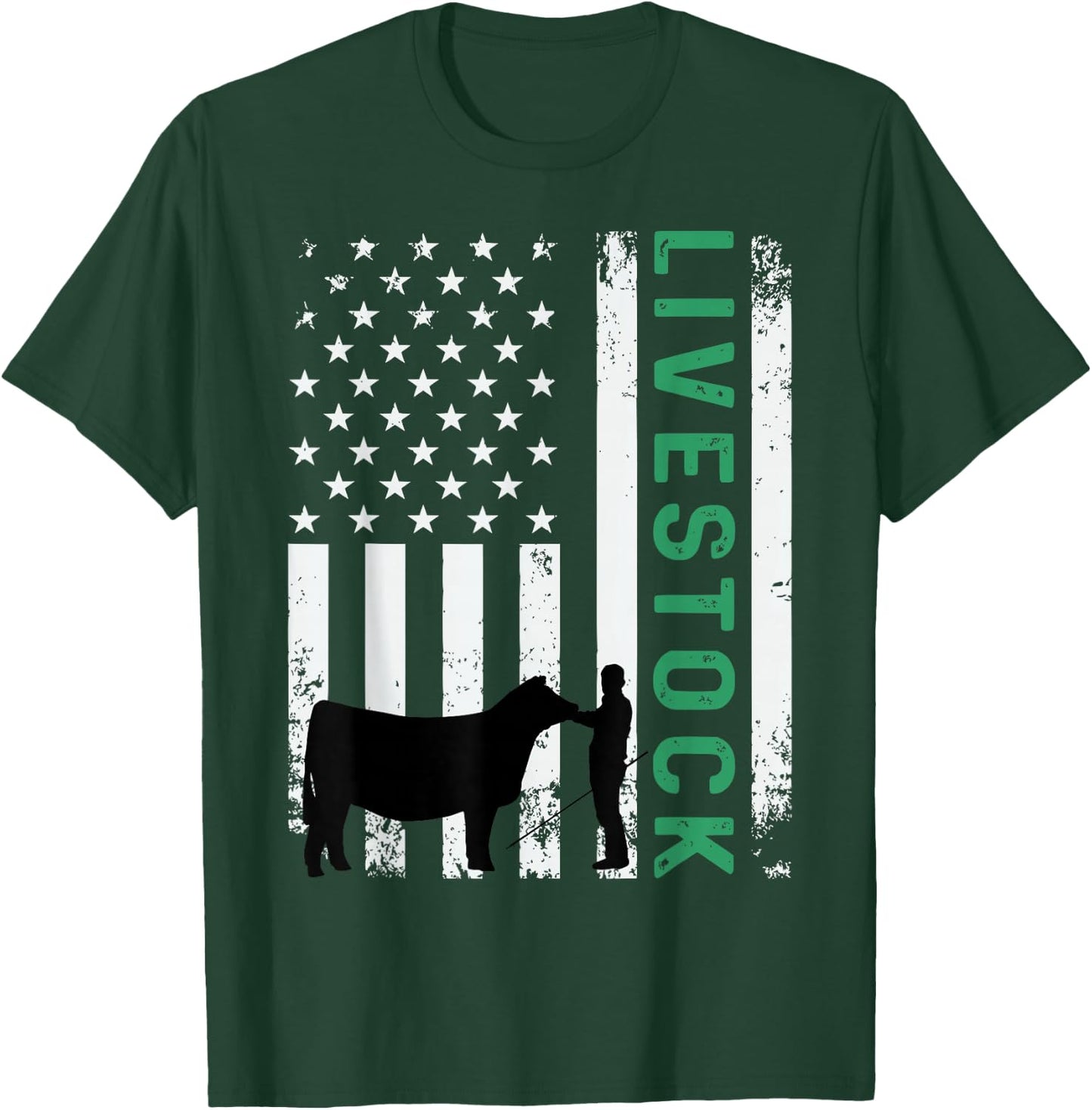 Patriotic Livestock Showmanship Boy and Show Stock Steer T-Shirt - T-Shirt | Forest