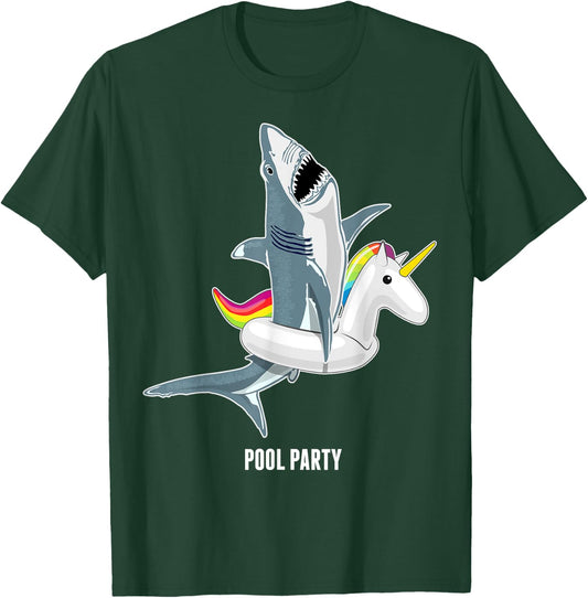 Pool Party Unicorn Float Funny Shark Lover Gift Kids T-Shirt - T-Shirt | Forest