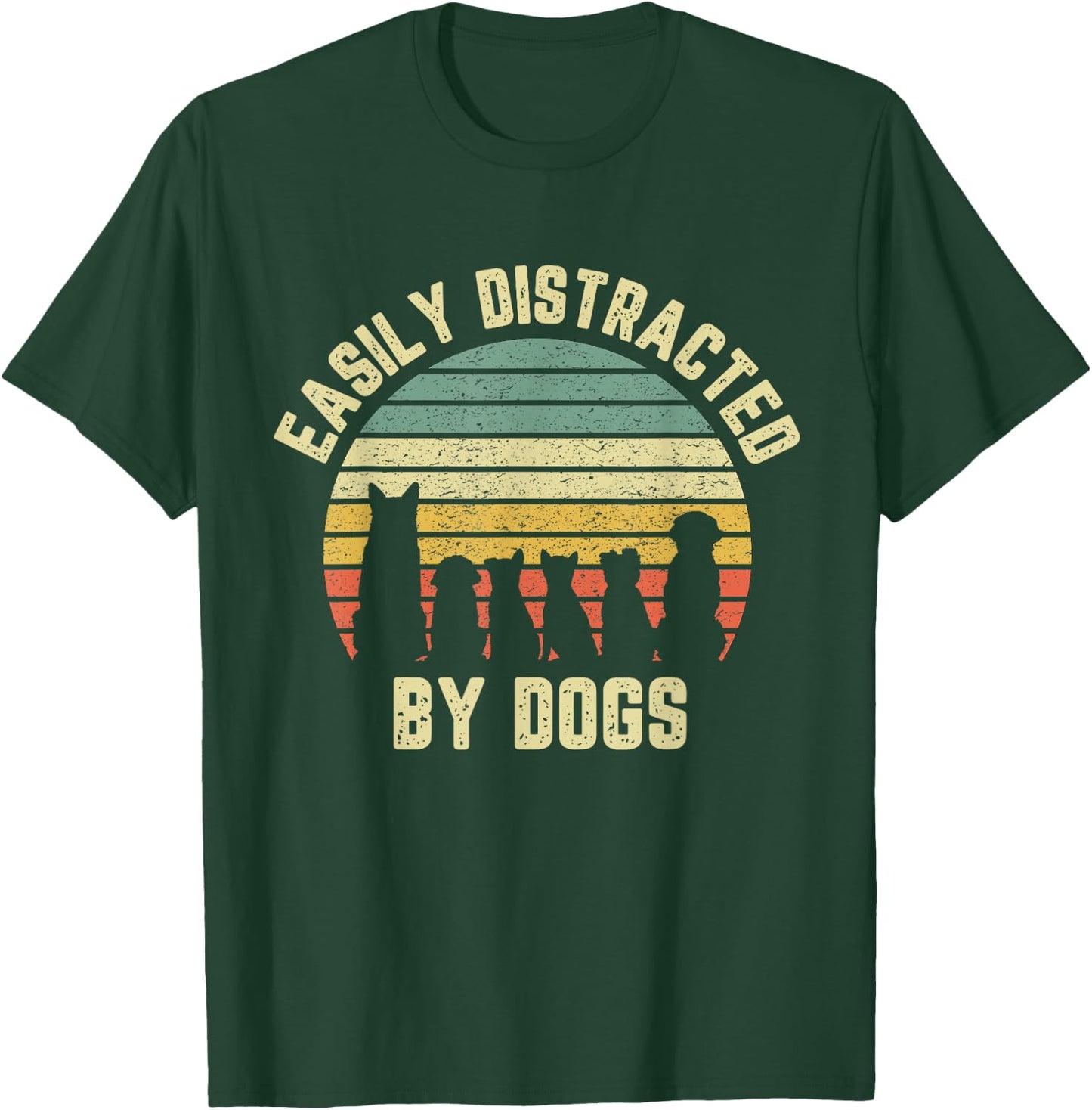 Easily Distracted by Dogs Apparel -Adults Dog Themed Black, Vintage Navy, Red, Royal S T-Shirt - T-Shirt | Forest