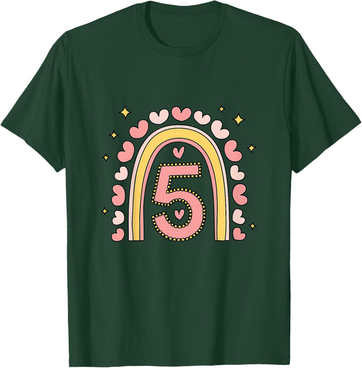 Kids Cute Rainbow Birthday Design 5th Birthday Girl T-Shirt - T-Shirt | Forest