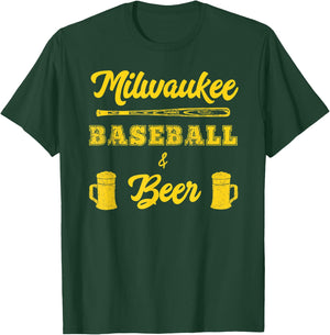 Classic Milwaukee Baseball & Beer Fan Retro T-Shirt - T-Shirt | Forest