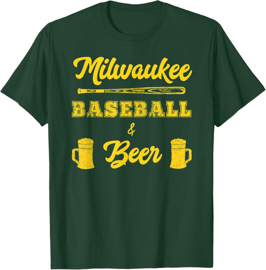 Classic Milwaukee Baseball & Beer Fan Retro T-Shirt - T-Shirt | Forest