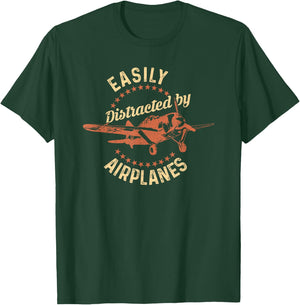 Easily Distracted by Airplanes T-Shirt - T-Shirt | Forest