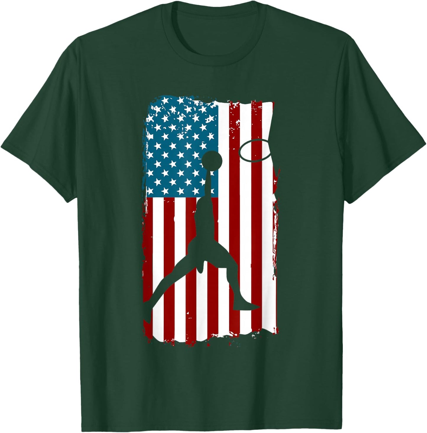 US American Flag Basketball Patriotic Athlete Print For Boys T-Shirt - T-Shirt | Forest