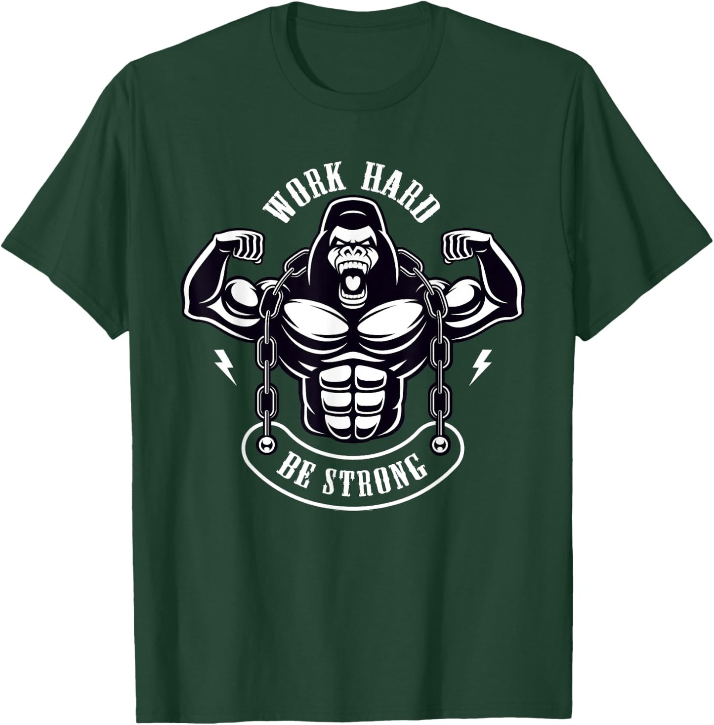 Work Hard be Strong Gorilla Silver Back Monkey Gift T-Shirt - T-Shirt | Forest