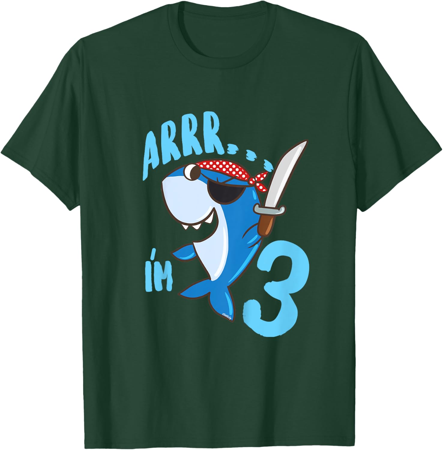 Kids 3rd Birthday Gift Boys Shark Pirate 3 Years T-Shirt - T-Shirt | Forest