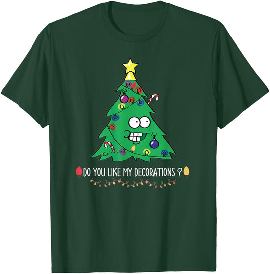 Do You Like My Decorations -Adults Black Small Christmas Tree Lights T-Shirt - T-Shirt | Forest