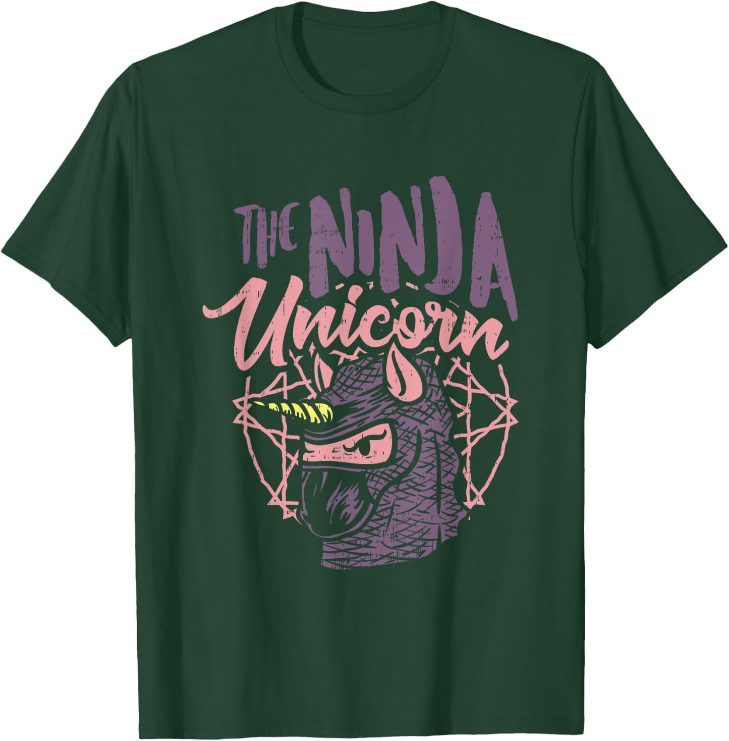 The Ninja Unicorn - Fantasy Assassin with stabbing Horn T-Shirt - T-Shirt | Forest