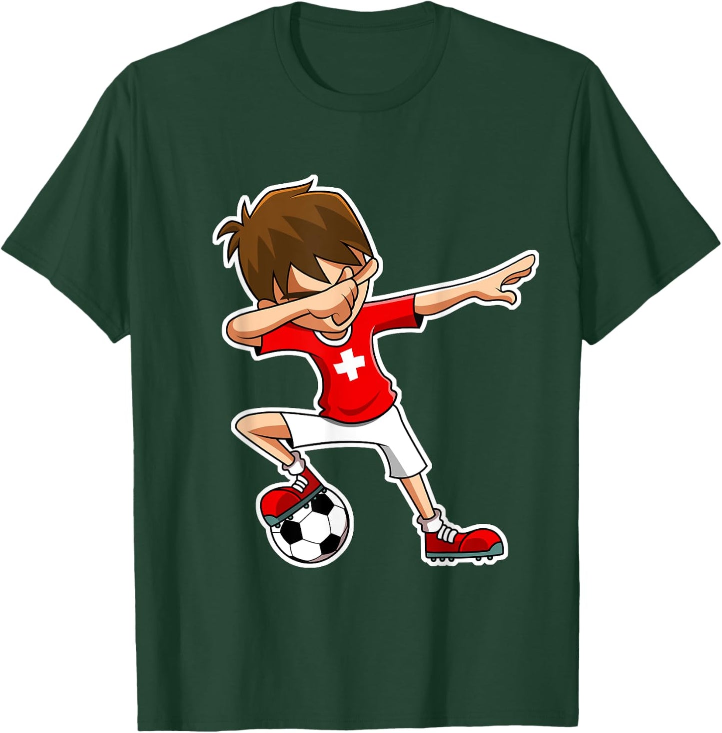 Dabbing Soccer Boy Switzerland Shirt, Swiss Flag Jersey T-Shirt - T-Shirt | Forest