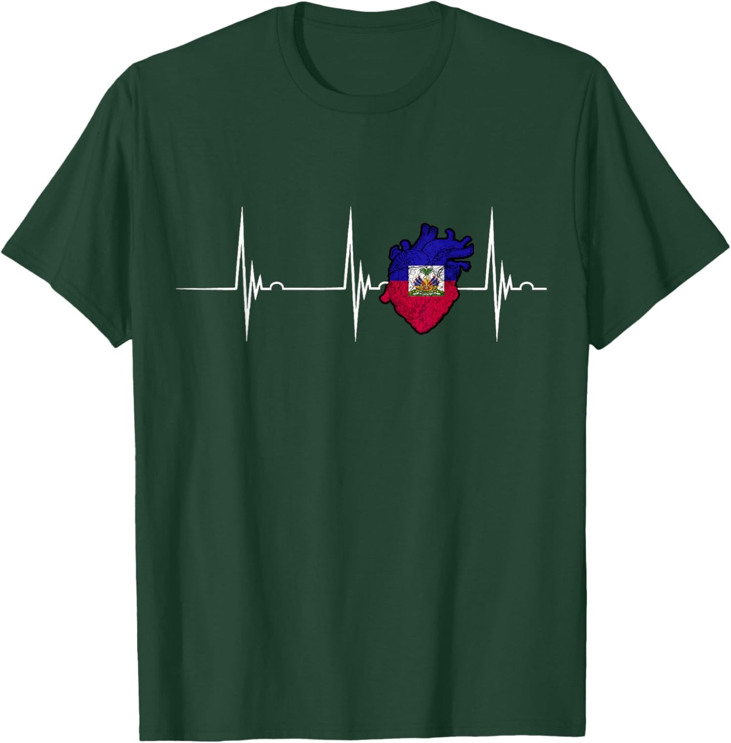 Haiti Flag Heart Heartbeat EKG Pulse Haitian Roots T-Shirt - T-Shirt | Forest